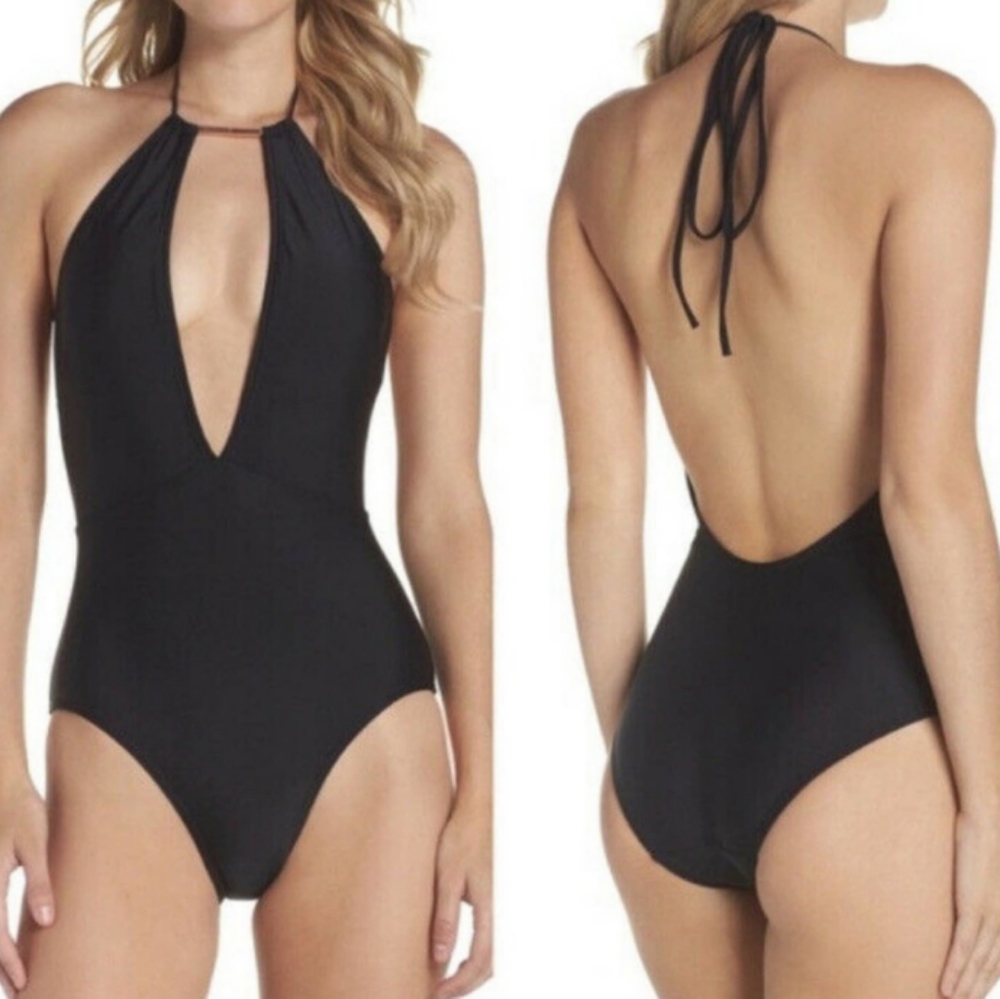 NWT Ted Baker London size 3/ US size 8 Halter Swimsuit Black Pikaa